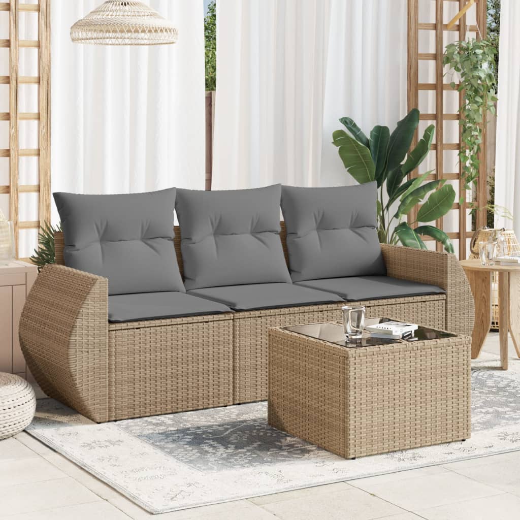 Set Sofás De Jardín 3 Piezas Y Cojines Ratán Sintético Marrón