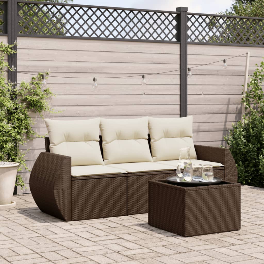 Set Sofás De Jardín 3 Piezas Y Cojines Ratán Sintético Marrón