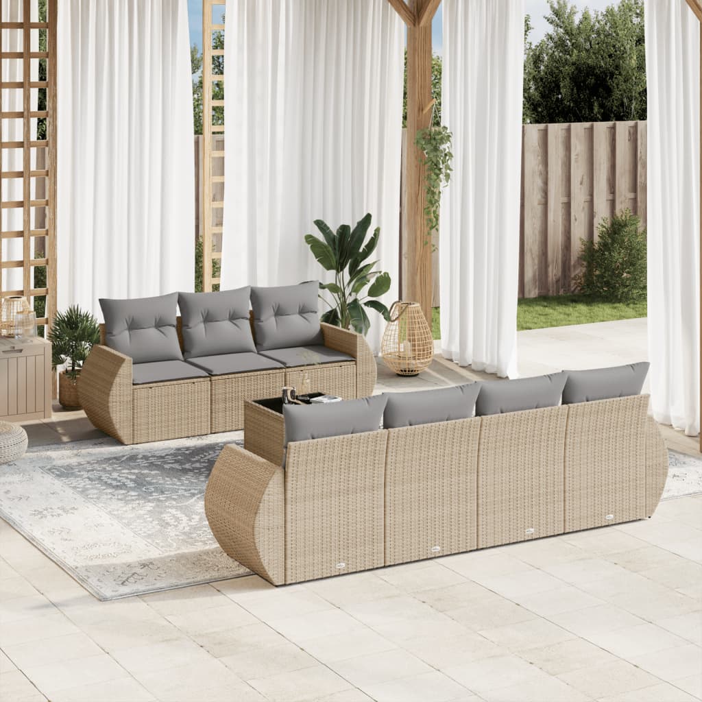 Set De Sofás De Jardín 8 Pzas Y Cojines Ratán Sintético Gris