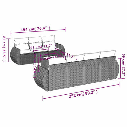 Set De Sofás De Jardín 8 Pzas Y Cojines Ratán Sintético Gris
