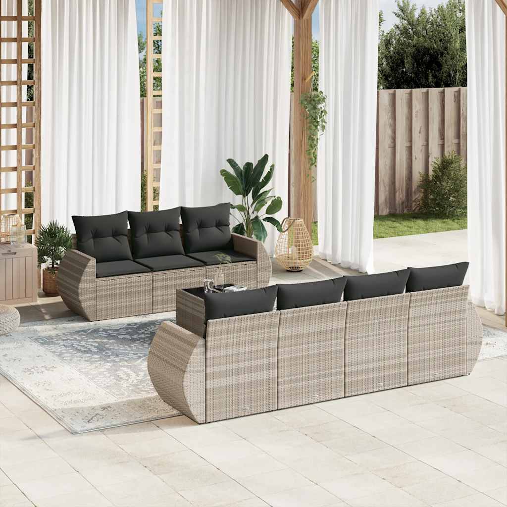Set De Sofás De Jardín 8 Pzas Y Cojines Ratán Sintético Gris