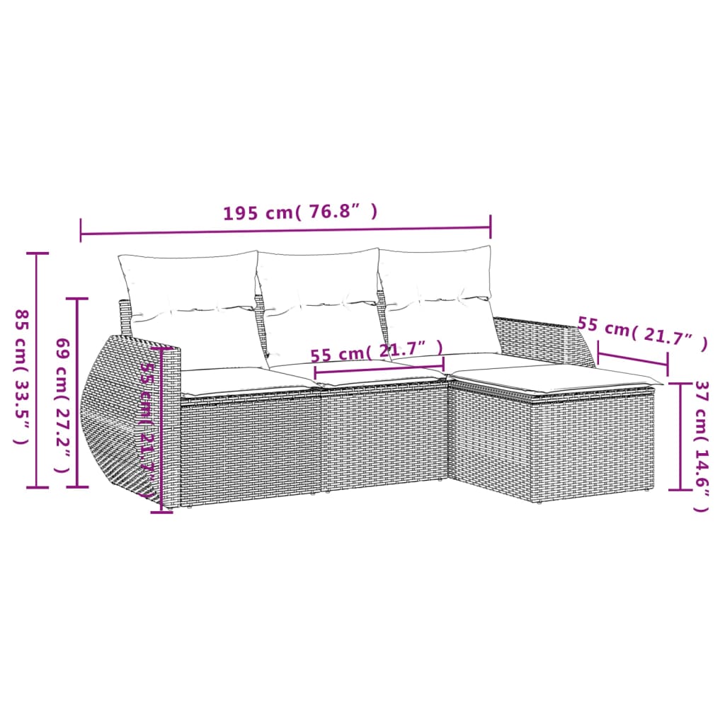 Set De Sofás De Jardín 4 Pzas Y Cojines Ratán Sintético Marrón