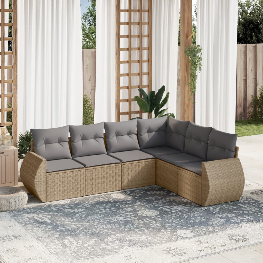 Set Sofás De Jardín 6 Piezas Y Cojines Ratán Sintético Marrón