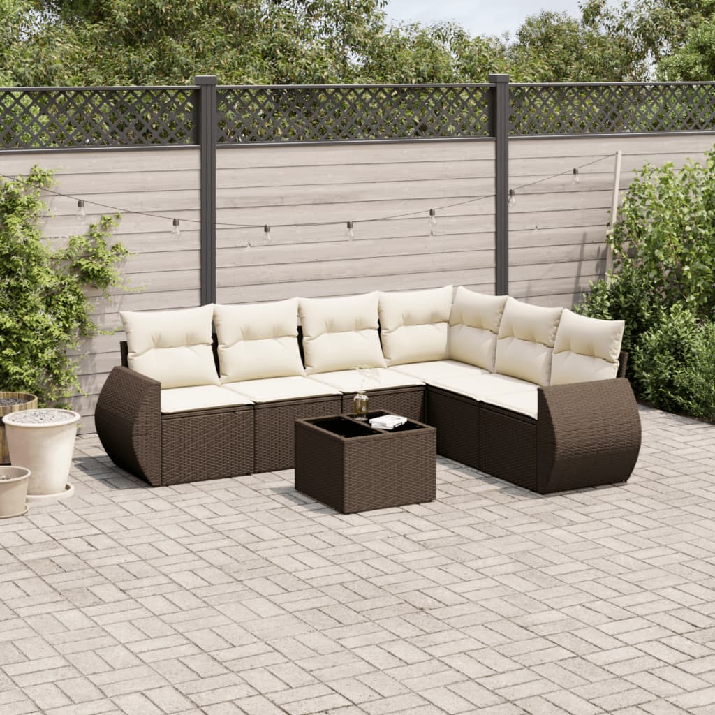 Set Sofás De Jardín 6 Piezas Y Cojines Ratán Sintético Marrón