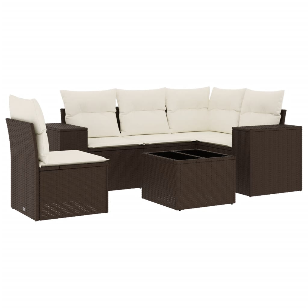 Set Sofás De Jardín 6 Piezas Y Cojines Ratán Sintético Marrón