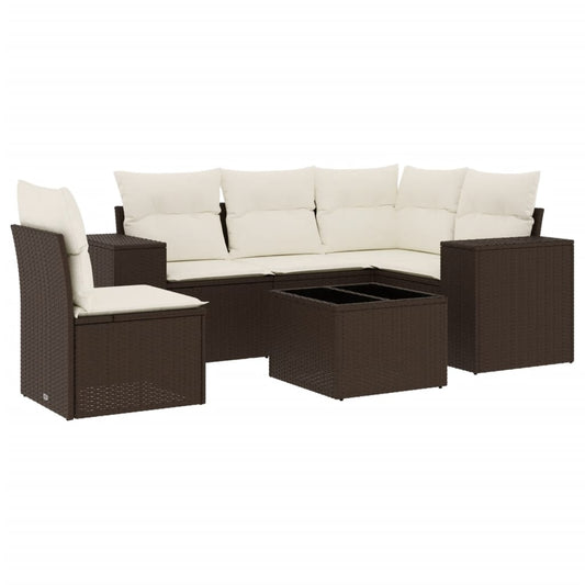 Set Sofás De Jardín 6 Piezas Y Cojines Ratán Sintético Marrón