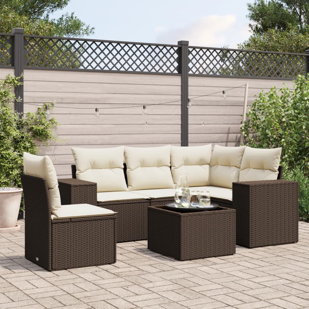 Set Sofás De Jardín 6 Piezas Y Cojines Ratán Sintético Marrón