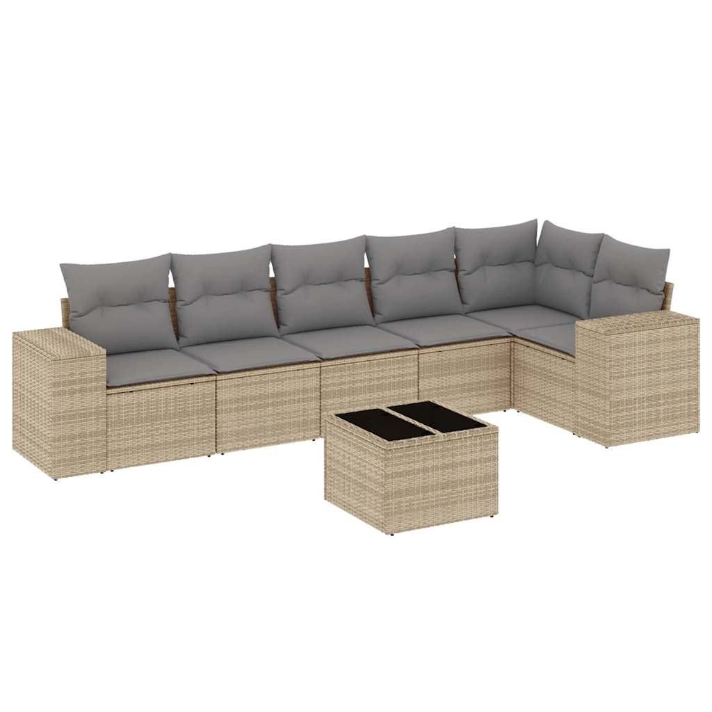 Set Sofás De Jardín 7 Piezas Y Cojines Ratán Sintético Beige