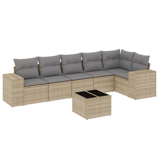 Set Sofás De Jardín 7 Piezas Y Cojines Ratán Sintético Beige