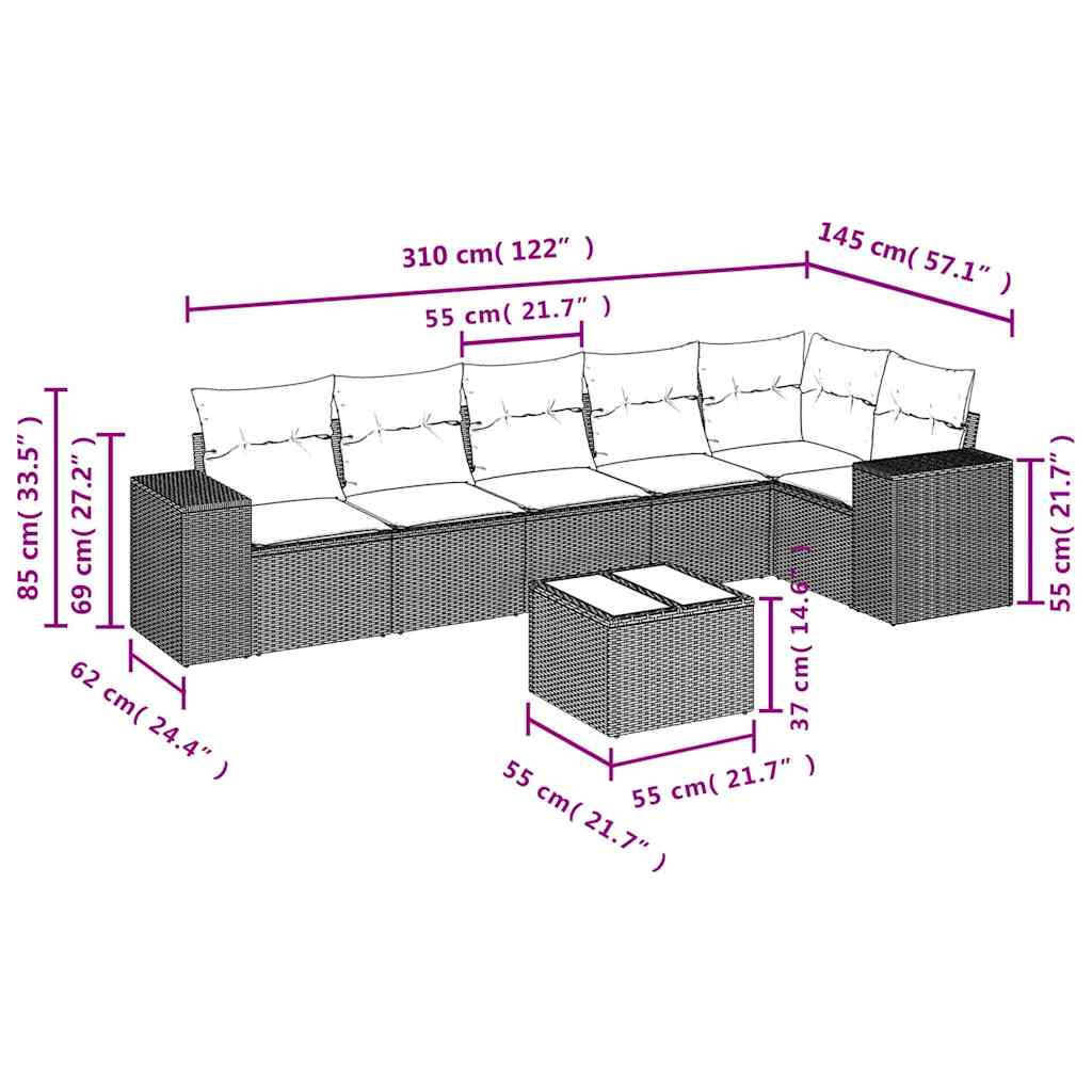 Set Sofás De Jardín 7 Piezas Y Cojines Ratán Sintético Beige