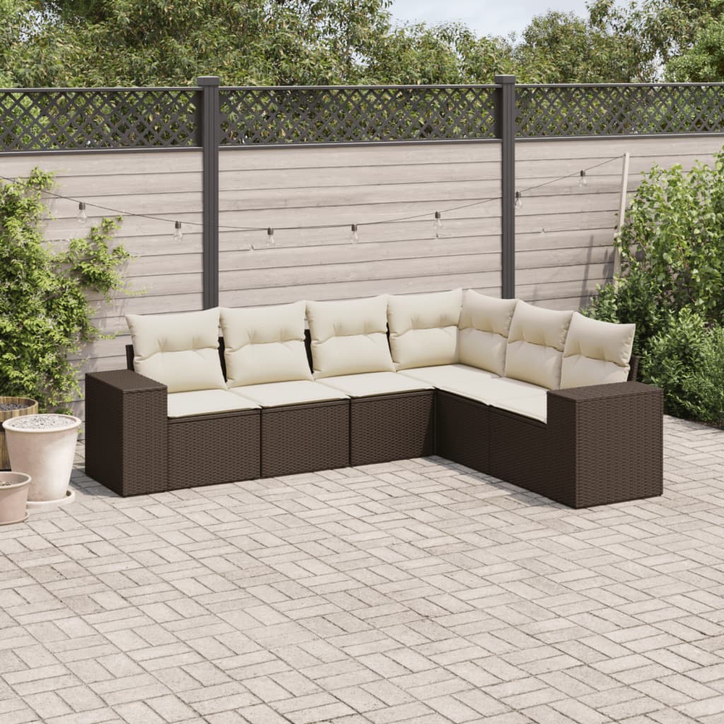 Set Sofás De Jardín 6 Piezas Y Cojines Ratán Sintético Marrón