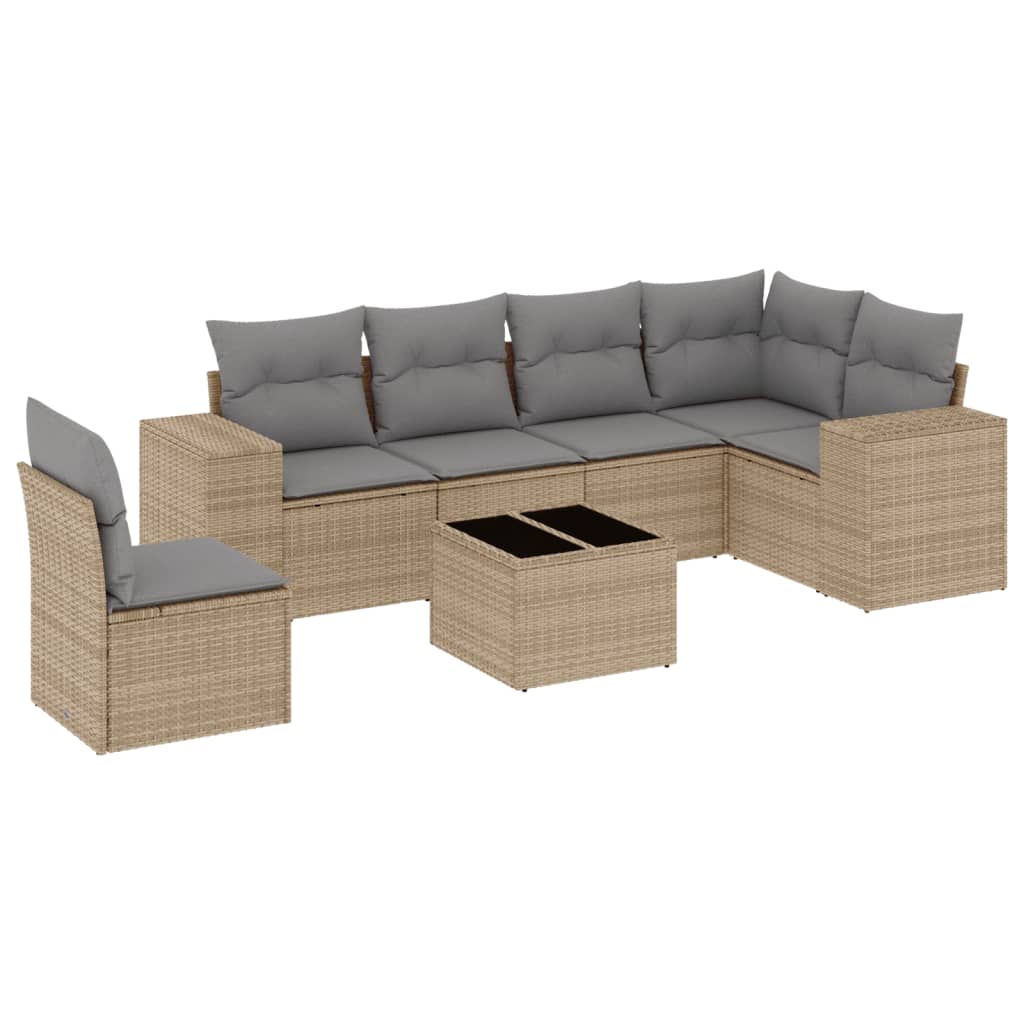 Set Sofás De Jardín 7 Piezas Y Cojines Ratán Sintético Beige