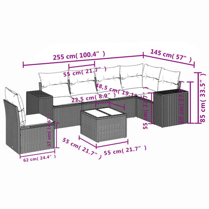 Set Sofás De Jardín 7 Piezas Y Cojines Ratán Sintético Beige