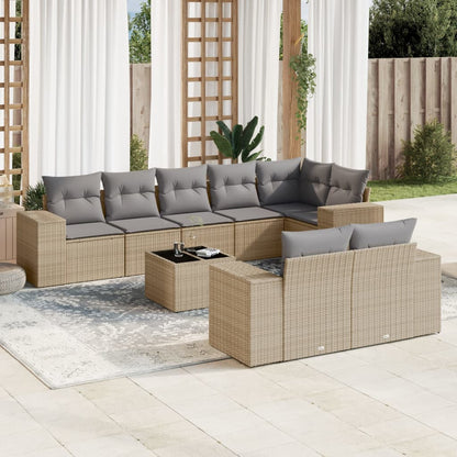 Set De Sofás De Jardín 9 Pzas Con Cojines Ratán Sintético Beige