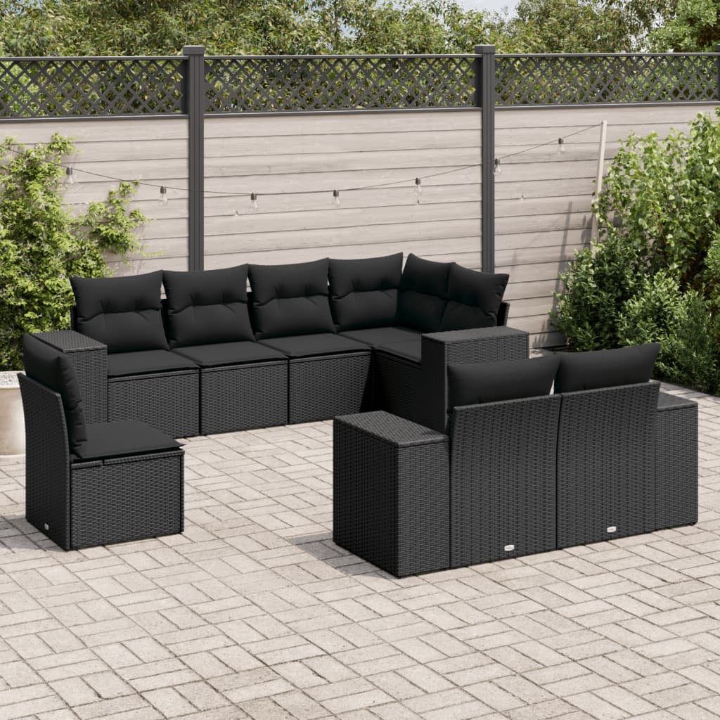 Set Sofás De Jardín 8 Piezas Y Cojines Ratán Sintético Marrón