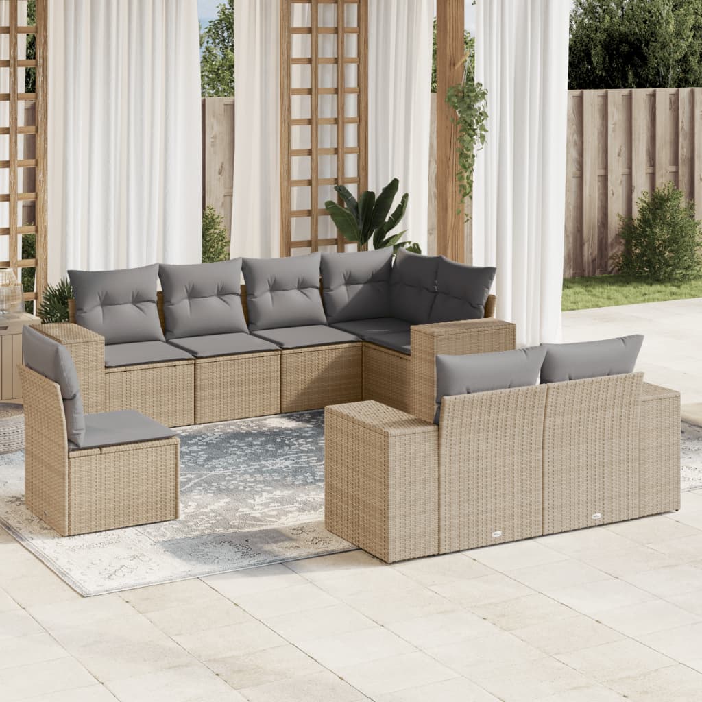 Set Sofás De Jardín 8 Piezas Y Cojines Ratán Sintético Marrón