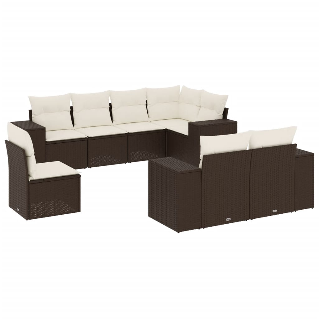 Set Sofás De Jardín 8 Piezas Y Cojines Ratán Sintético Marrón