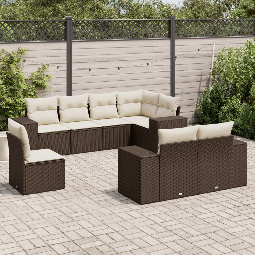 Set Sofás De Jardín 8 Piezas Y Cojines Ratán Sintético Marrón