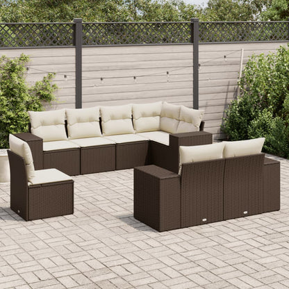 Set Sofás De Jardín 8 Piezas Y Cojines Ratán Sintético Marrón