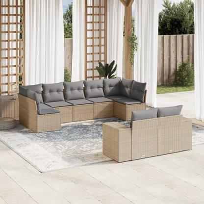 Set Sofás Jardín 10 Pzas Con Cojines Ratán Sintético