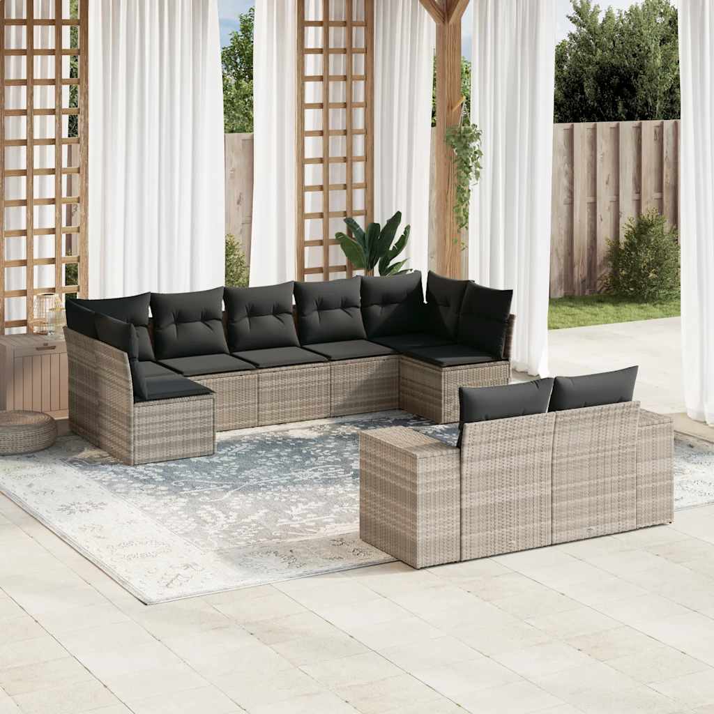 Set Sofás Jardín 10 Pzas Con Cojines Ratán Sintético
