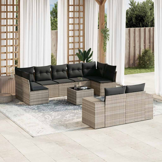 Set Sofás Jardín 10 Pzas Con Cojines Ratán Sintético