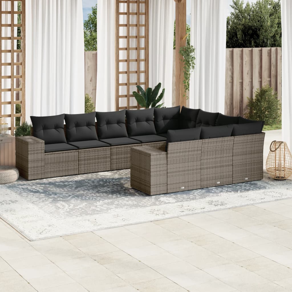 Set De Sofás De Jardín 10 Pzas Y Cojines Ratán Sintético Marrón