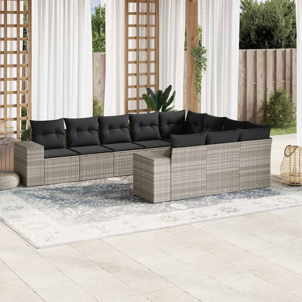 Set De Sofás De Jardín 10 Pzas Y Cojines Ratán Sintético Marrón