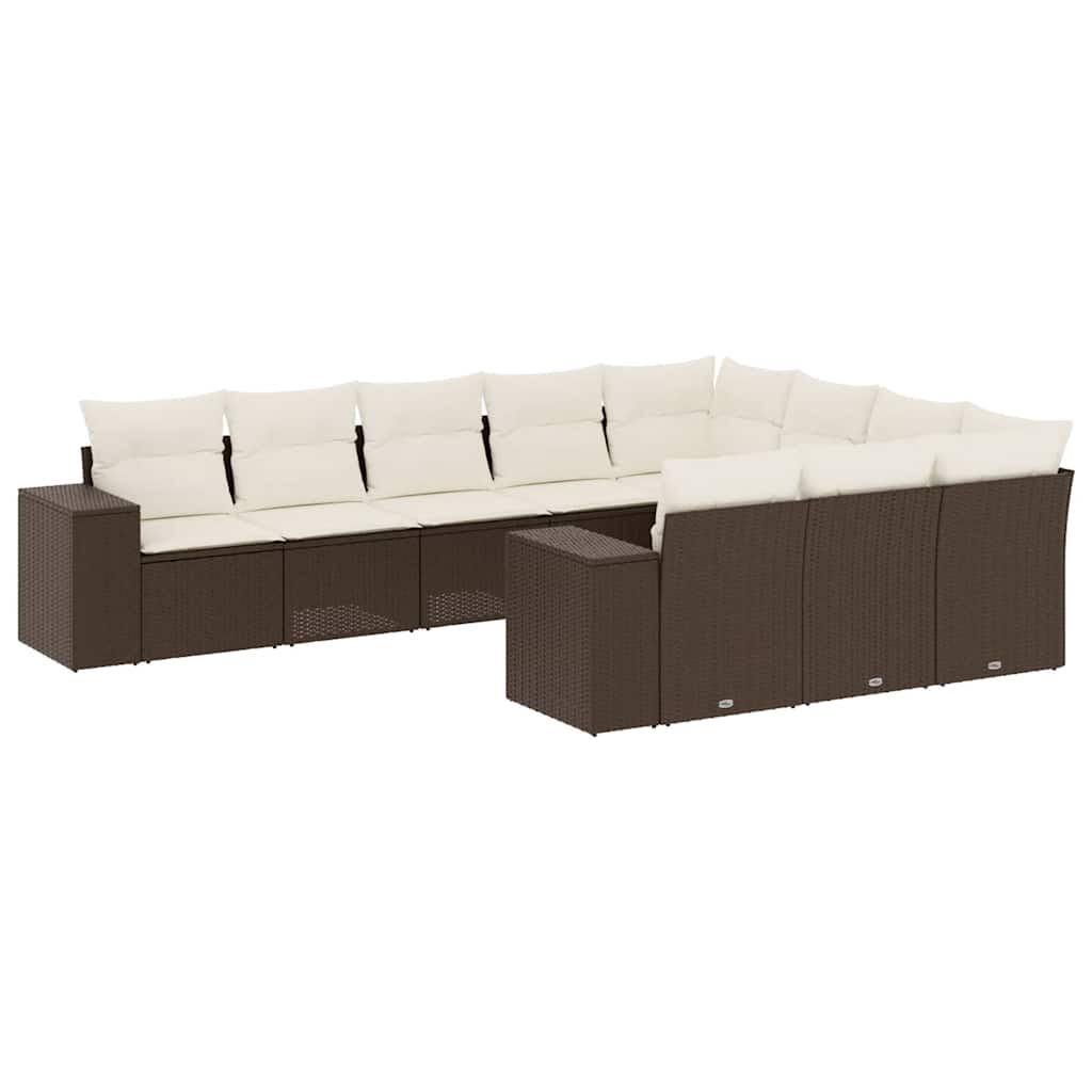 Set De Sofás De Jardín 10 Pzas Y Cojines Ratán Sintético Marrón