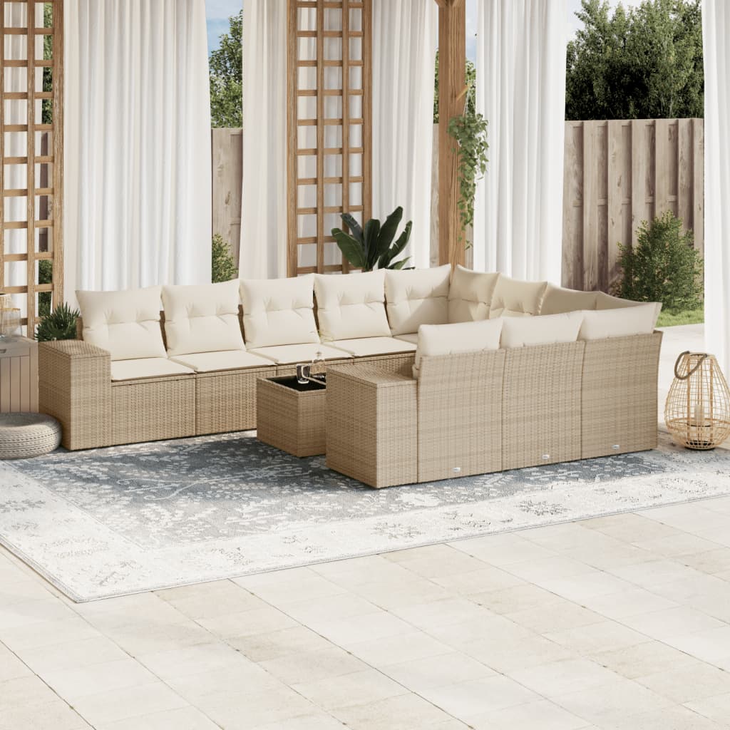 Set De Sofás De Jardín 10 Pzas Y Cojines Ratán Sintético Marrón