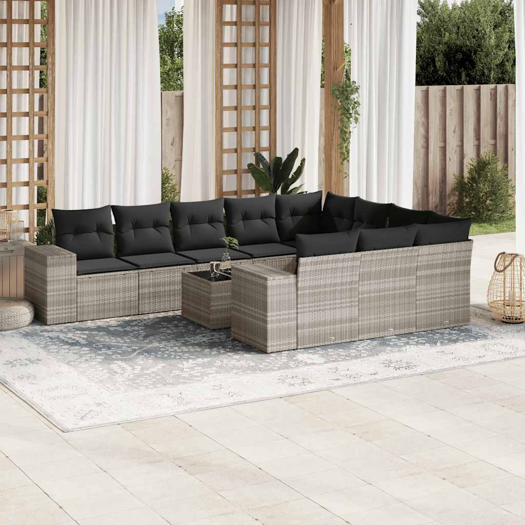 Set De Sofás De Jardín 10 Pzas Y Cojines Ratán Sintético Marrón