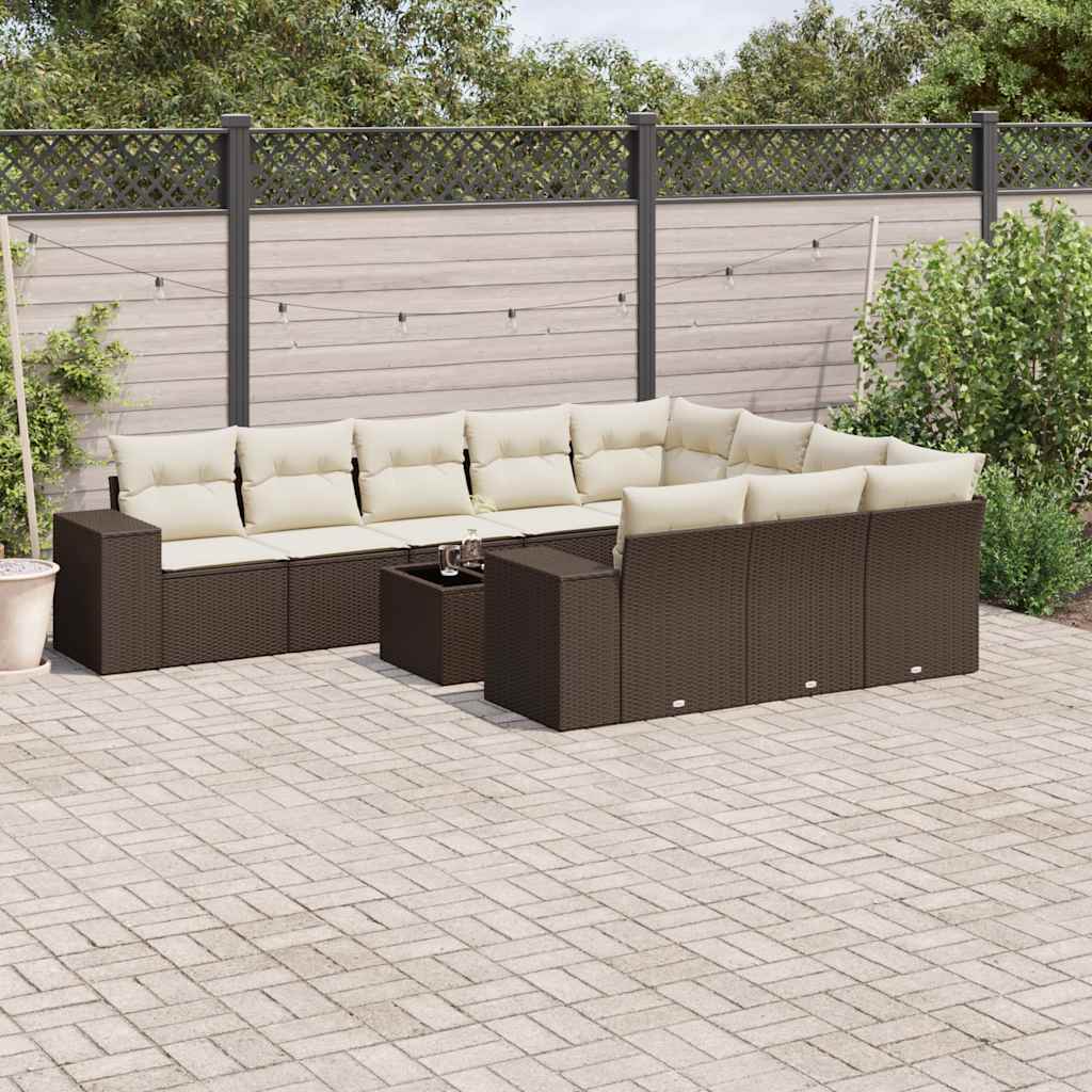 Set De Sofás De Jardín 10 Pzas Y Cojines Ratán Sintético Marrón