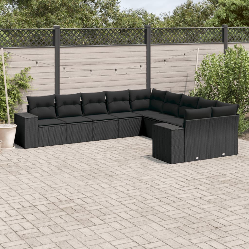 Set De Sofás De Jardín 10 Pzas Y Cojines Ratán Sintético Marrón