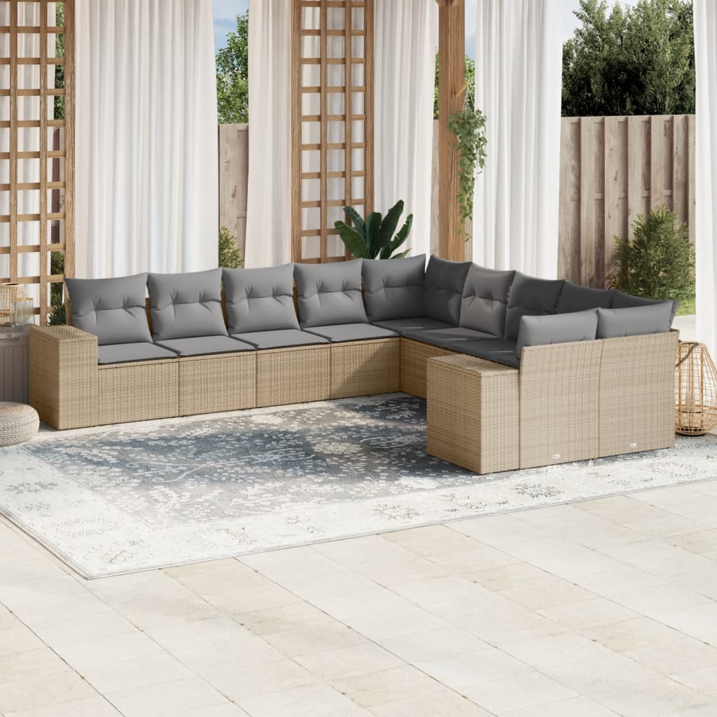 Set De Sofás De Jardín 10 Pzas Y Cojines Ratán Sintético Marrón