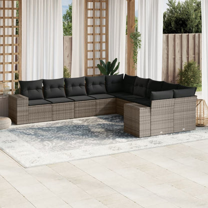 Set De Sofás De Jardín 10 Pzas Y Cojines Ratán Sintético Marrón