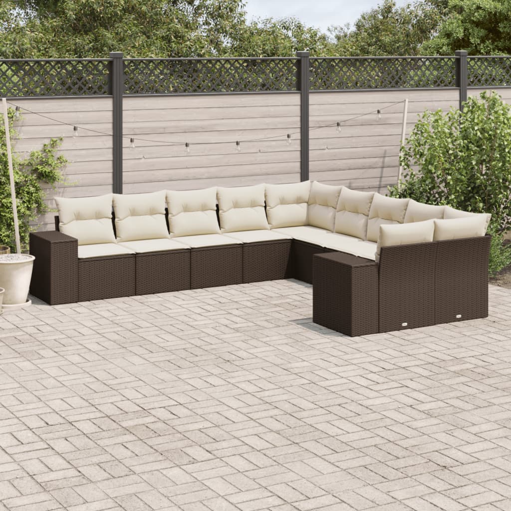 Set De Sofás De Jardín 10 Pzas Y Cojines Ratán Sintético Marrón