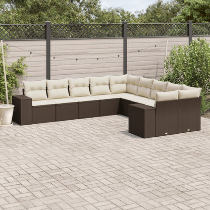 Set De Sofás De Jardín 10 Pzas Y Cojines Ratán Sintético Marrón