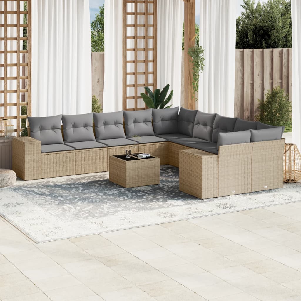 Set De Sofás De Jardín 10 Pzas Y Cojines Ratán Sintético Marrón