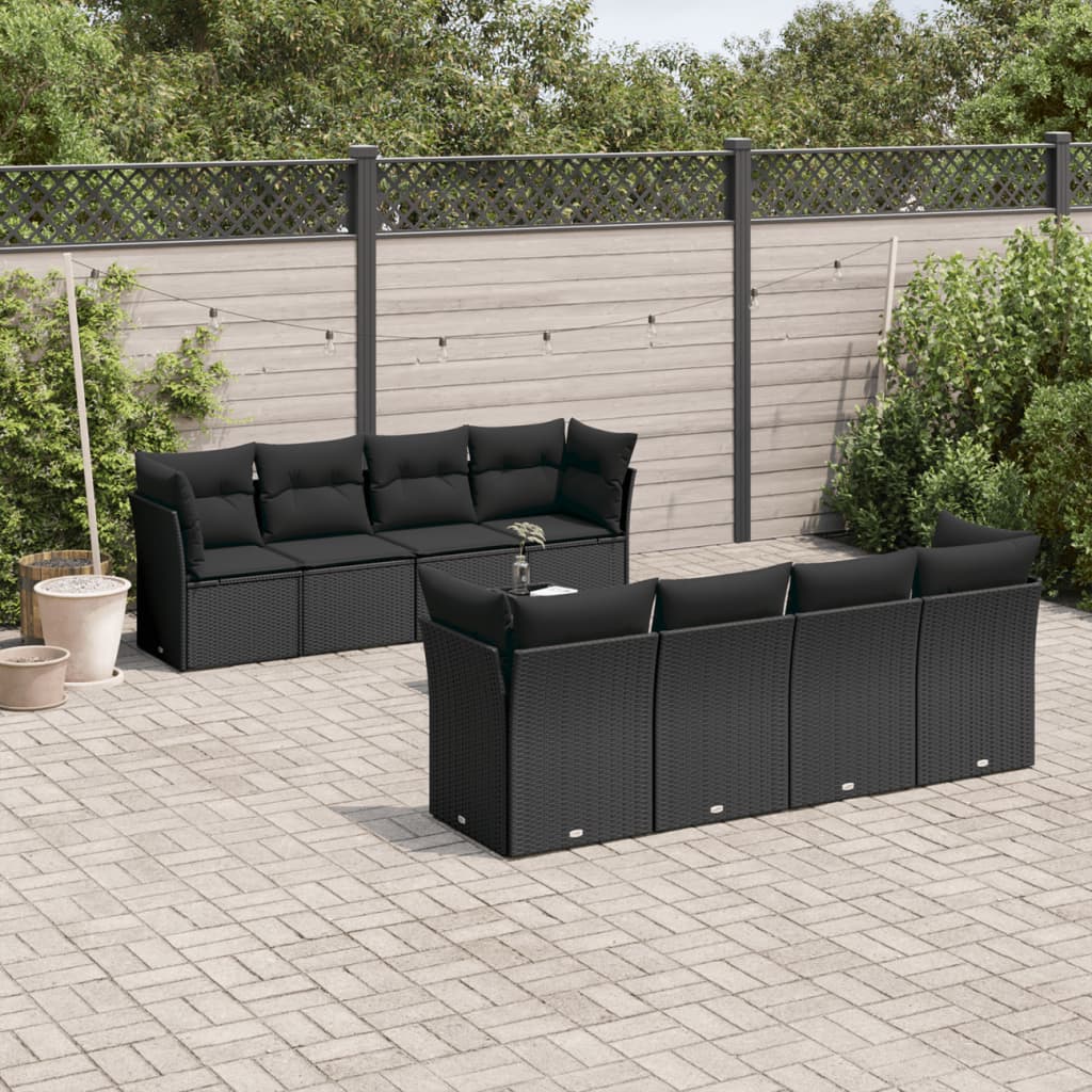 Set De Sofás De Jardín 9 Pzas Con Cojines Ratán Sintético Beige