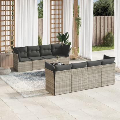 Set De Sofás De Jardín 9 Pzas Con Cojines Ratán Sintético Beige