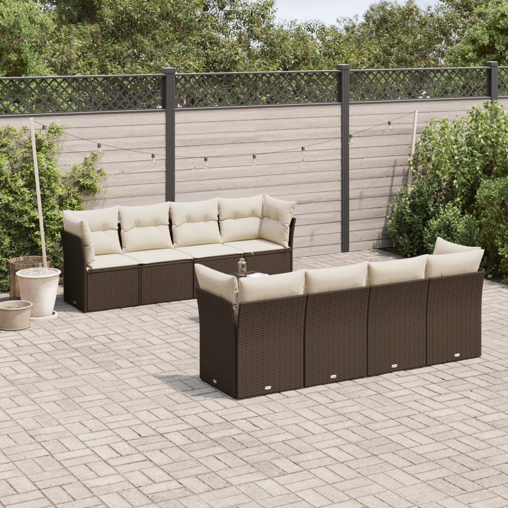 Set De Sofás De Jardín 9 Pzas Con Cojines Ratán Sintético Beige