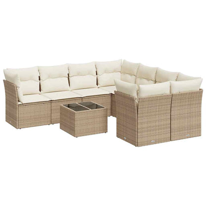 Set De Sofás De Jardín 9 Pzas Con Cojines Ratán Sintético Beige