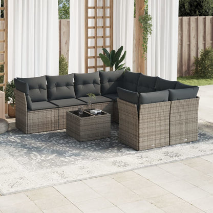 Set De Sofás De Jardín 9 Pzas Con Cojines Ratán Sintético Beige