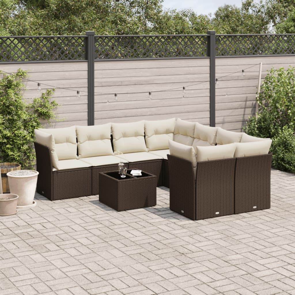 Set De Sofás De Jardín 9 Pzas Con Cojines Ratán Sintético Beige