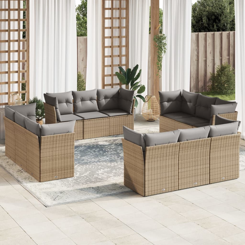 Set Sofás De Jardín Con Cojines 13 Piezas Ratán Sintético Gris