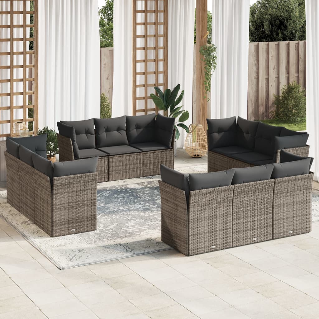 Set Sofás De Jardín Con Cojines 13 Piezas Ratán Sintético Gris