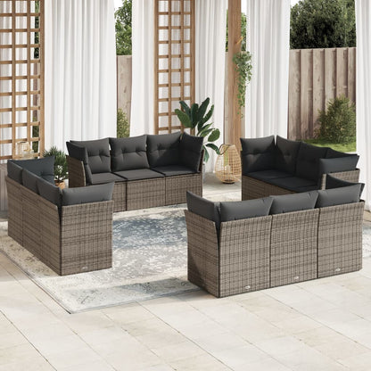 Set Sofás De Jardín Con Cojines 13 Piezas Ratán Sintético Gris