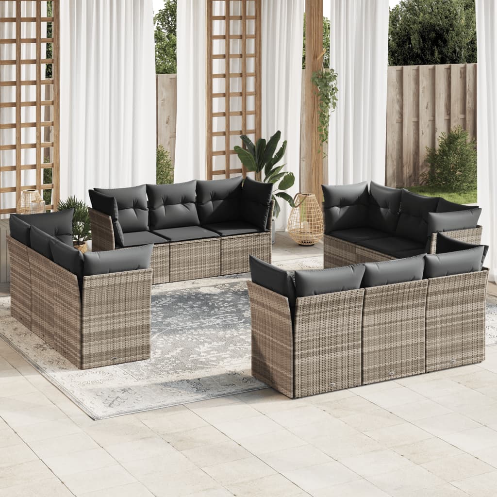 Set Sofás De Jardín Con Cojines 13 Piezas Ratán Sintético Gris