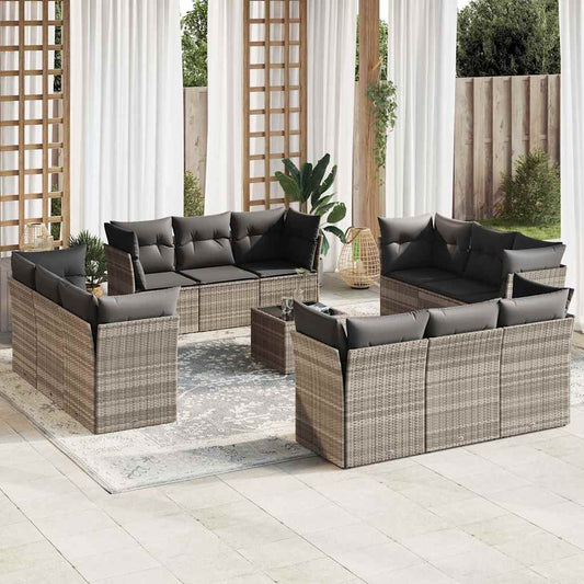 Set Sofás De Jardín Con Cojines 13 Piezas Ratán Sintético Gris