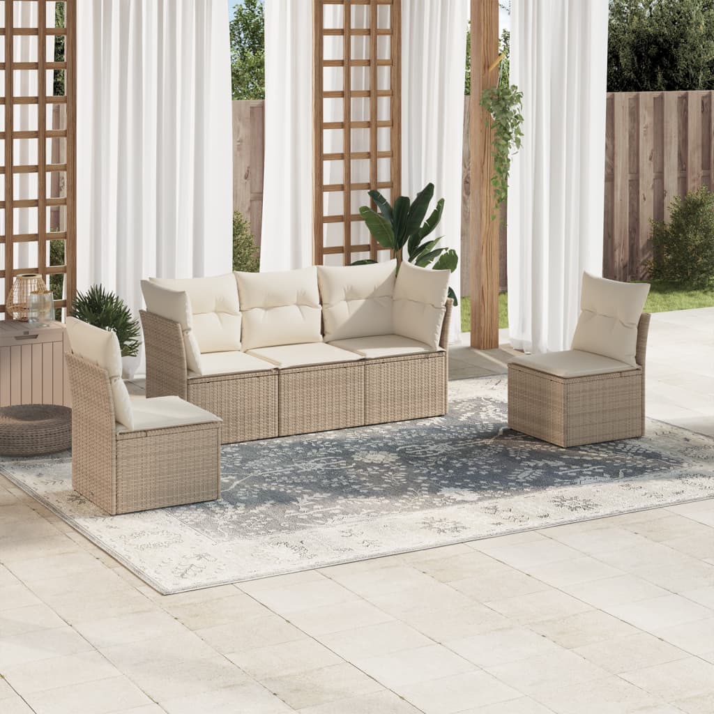 Set Comedor De Jardín 5 Piezas Y Cojines Ratán Sintético Marrón